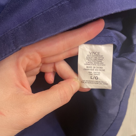 Vince Blue Cotton Double Breasted Trench Coat Sz Lg NWOT - Picture 5 of 7